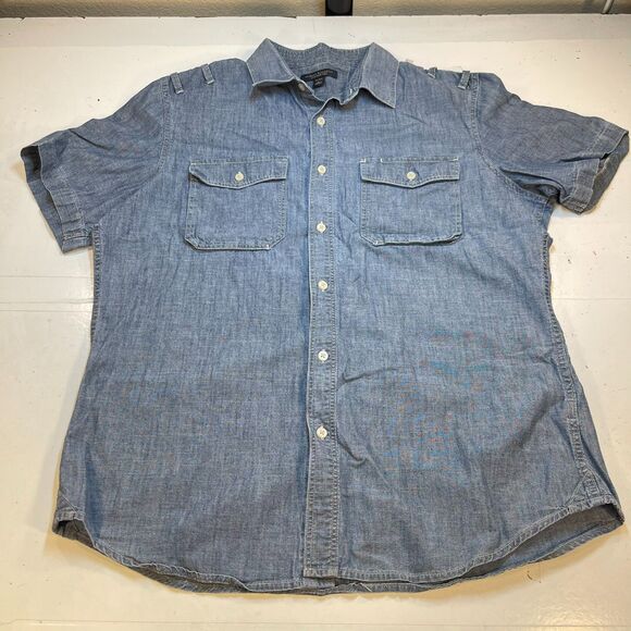 BANANA REPUBLIC Soft Wash Denim Button Up Work Style SHIRT Sz Mens L Blue - Picture 2 of 4